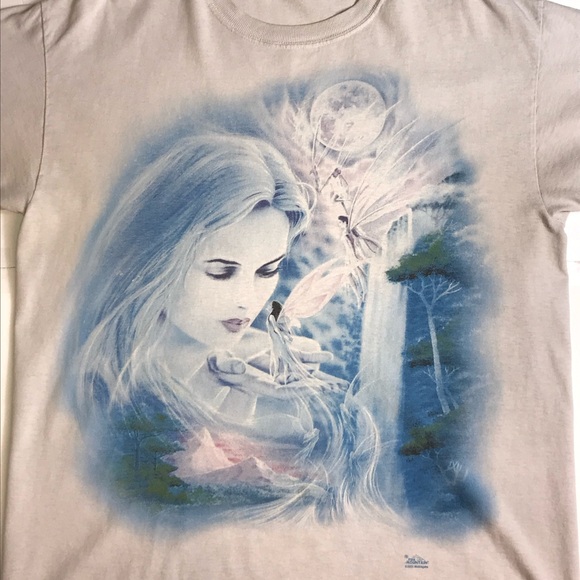 The Mountain Men's Large Beautiful Vivid Fairy Woman Trees And Moon Scene Tee - Picture 6 of 10